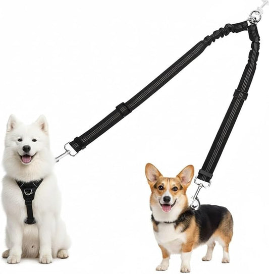360° Tangle-Free Double Dog Leash with Adjustable Length, Reflective Lead Splitter, Comfortable Shock Absorbing Design for Easy Walking & Training Two Dogs