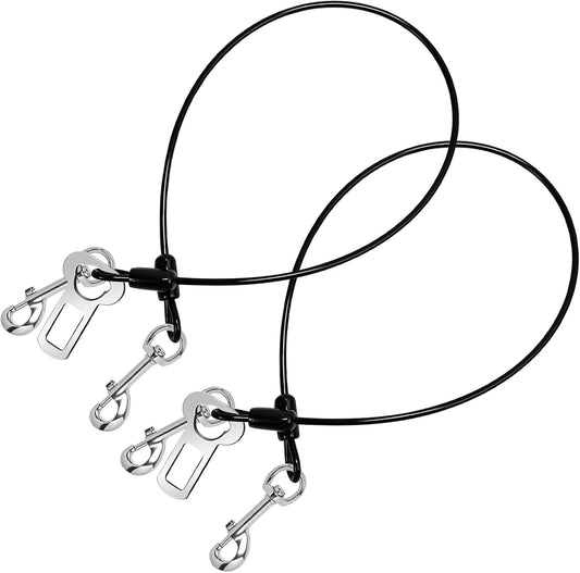 2 Pack Chew Proof Metal Dog Cable Lead, No Tangle Dog Leash Extender Leads for Small Medium Dogs Collar Harness (Double Hook)