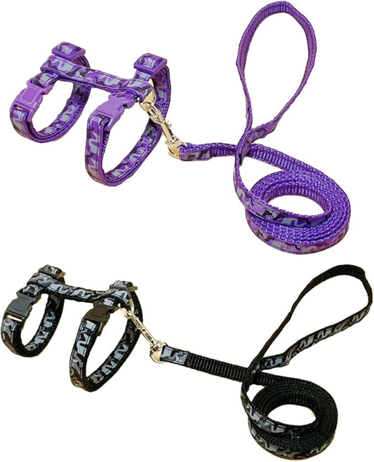 2 Pack Cat Harness and Leash Set with Collar, Escape Proof & Adjustable Kitten Harness for Small to Medium Cats, Walking & Travel Set (Black + Purple)