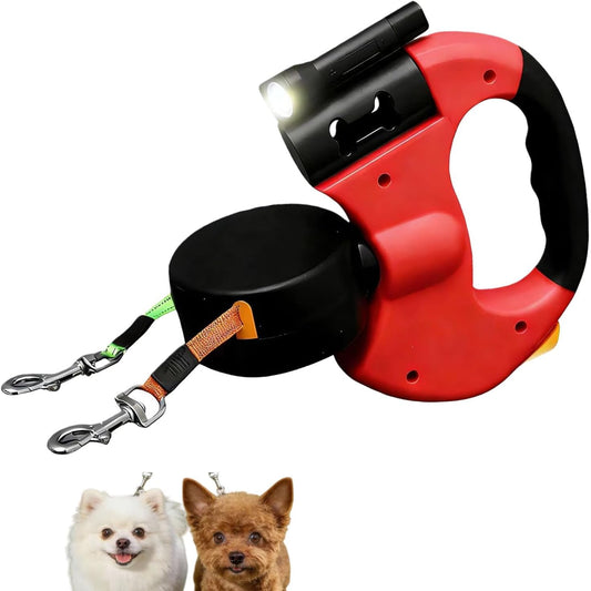2026 Model Upgraded Dual Retractable Dog Leash with Led Lights - 360° Anti Tangle Dog Leash for Easy Night Walks, Handles 2 Small Dogs Under 33 Lbs (Black)