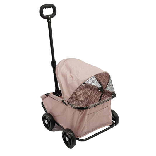 4 Wheel Folding Pet Stroller for Small Dogs & Cats - Lightweight Dog Stroller with Storage Basket, Compact Foldable Design for Shopping Walking Travel, Supports Up to 15lbs (Pink)