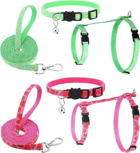 2 Pack Cat Harness and Leash with Collar Set, Adjustable Kitten Harness Escape Proof for Small Medium Cat Safe Walking and Travel, Lightweight Soft Comfortable