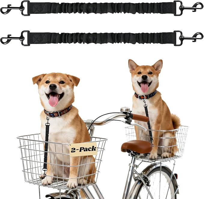 2Pack Dog Seat Belt for Bike Basket,Retractable Pupper Leash for Bike Basket,Canine Bikes Basket Leash,Elastic Pet Seat Belt for Dogs,Seatbelt Leashs for Dogs (Black)