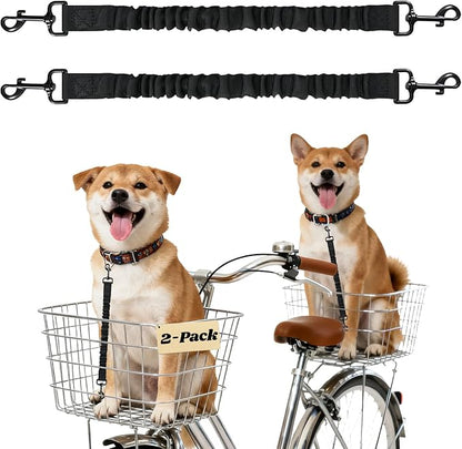 2Pack Dog Seat Belt for Bike Basket,Retractable Pupper Leash for Bike Basket,Canine Bikes Basket Leash,Elastic Pet Seat Belt for Dogs,Seatbelt Leashs for Dogs (Black)