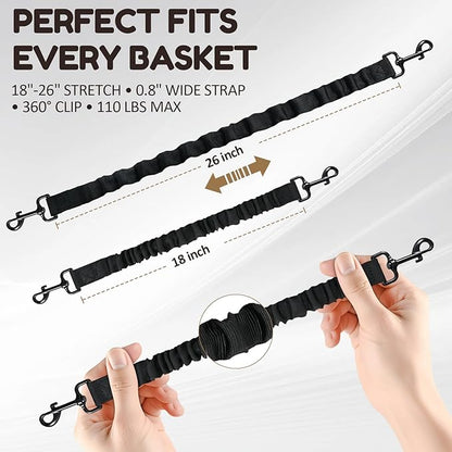 2Pack Dog Seat Belt for Bike Basket,Retractable Pupper Leash for Bike Basket,Canine Bikes Basket Leash,Elastic Pet Seat Belt for Dogs,Seatbelt Leashs for Dogs (Black)