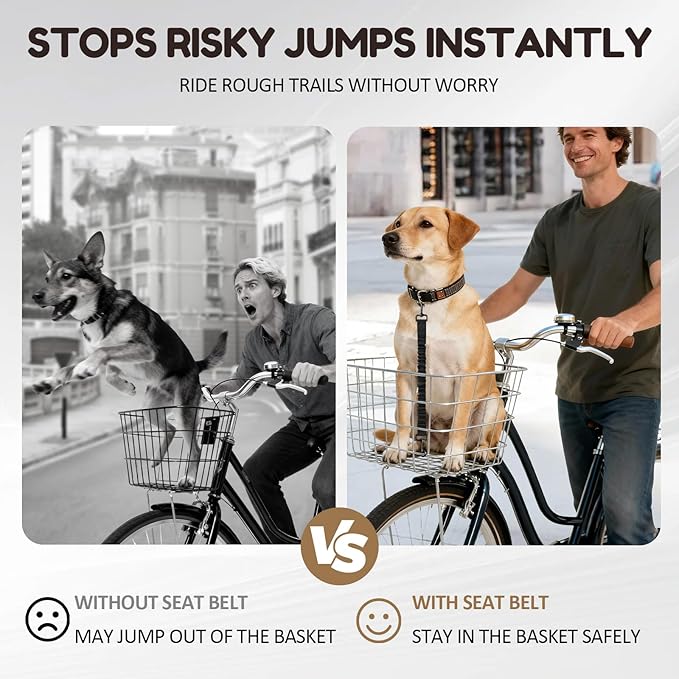 2Pack Dog Seat Belt for Bike Basket,Retractable Pupper Leash for Bike Basket,Canine Bikes Basket Leash,Elastic Pet Seat Belt for Dogs,Seatbelt Leashs for Dogs (Black)